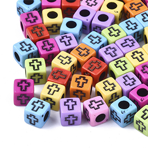 66830 Plastic Crosses cubes  6X6mm/25Pcs Mixed Color, Flat  ,Material Plastic,,Beads (7 5) ()