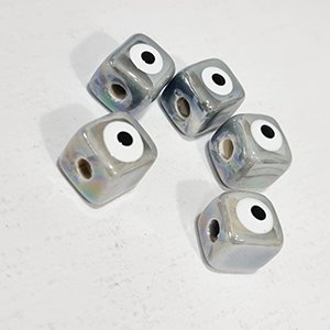 67027 Ceramic Evil Eye Cube beads ,For Jewellery 11X11mm/1Pcs//Ø2mm Lilac Color,   ,Material Ceramic,Porcelain,,Beads (5 0) (Wholesale Price 10 Pcs @  1= €10 ,Upon Availability)