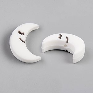 67403 SILICONE TEETHER BEADS MOON,WITH SMILEY FACE ,28X21MM/1PCS ,CREAM COLOR (4 -4) ()