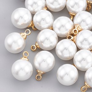 68048 Plastic Pearls Pendants For Jewellery 14X10mm/4Pcs White Color, With Pearls  ,Material ABS Plastic,,Charms (0 1) ()