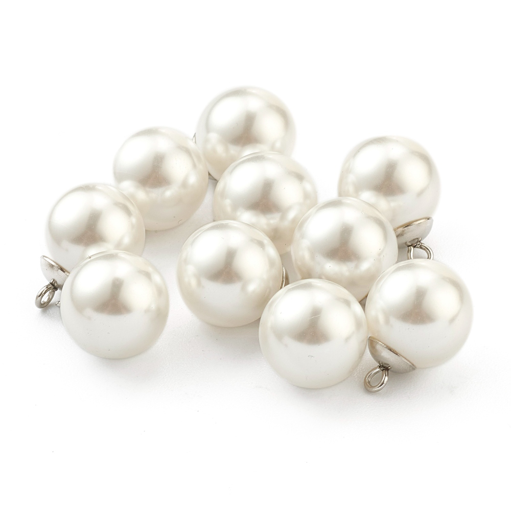 68386 Plastic Pearls Pendants For Jewellery 15X12mm/2Pcs Platinum color, With Pearls  ,Material ABS Plastic,,Charms (1 0) ()