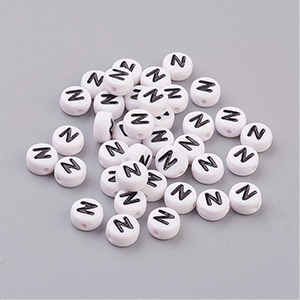 68828 Acrylic round flat alphabet beads ,for jewellery 7x4mm/100pcs//ø2mm white/black color,english alphabet with letter n ,material acrylic,alphabet,beads (4 0)