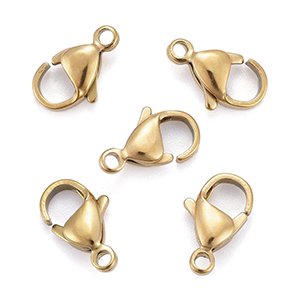 68887 Stainless steel lobster clasps ,for jewellery 12x7mm/5pcs/ gold plated, without rings  ,material stainless steel,, (1 0)