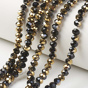 68999 RONDELLE GLASS BEADS FOR JEWELLERY 4X3mm/110Pcs/ BLACK/GOLD,Half Rainbow Electroplated FACETED ,Material GLASS,,BEADS (20 0) ()