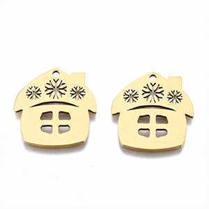 70395 Ατσάλινα Σπιτάκια  Για κόσμημα 18X17mm/1Τεμ Επίχρυσο Χρώμα,Laser Cut   ,Συνθεση Ανοξείδωτο Ατσάλι 304,Χριστουγιεννιάτικα,Κρεμαστά (11 5) (0gr) ()