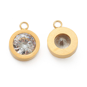 70529  Στρόγγυλα Ατσάλινα Μενταγιόν με Ζιργκόν  Για κόσμημα 12X9mm/1Τεμ. Επίχρυσο Χρώμα,   ,Συνθεση Ανοξείδωτο Ατσάλι,Κρεμαστά (0 1) (4gr) ()