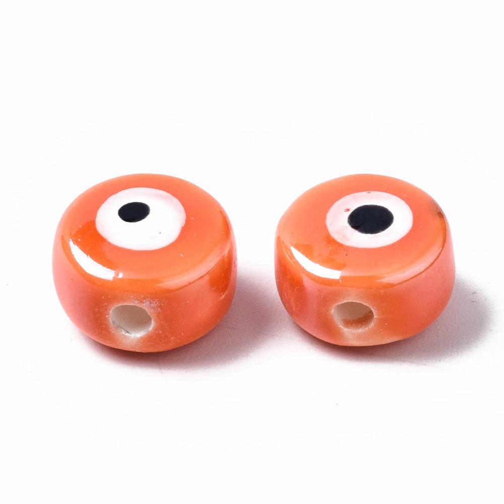 70723 Ceramic Evil Eye Beads Round Flat  10mm/5Pcs Orange Color For Jewellery  Beads  (17 6) ()