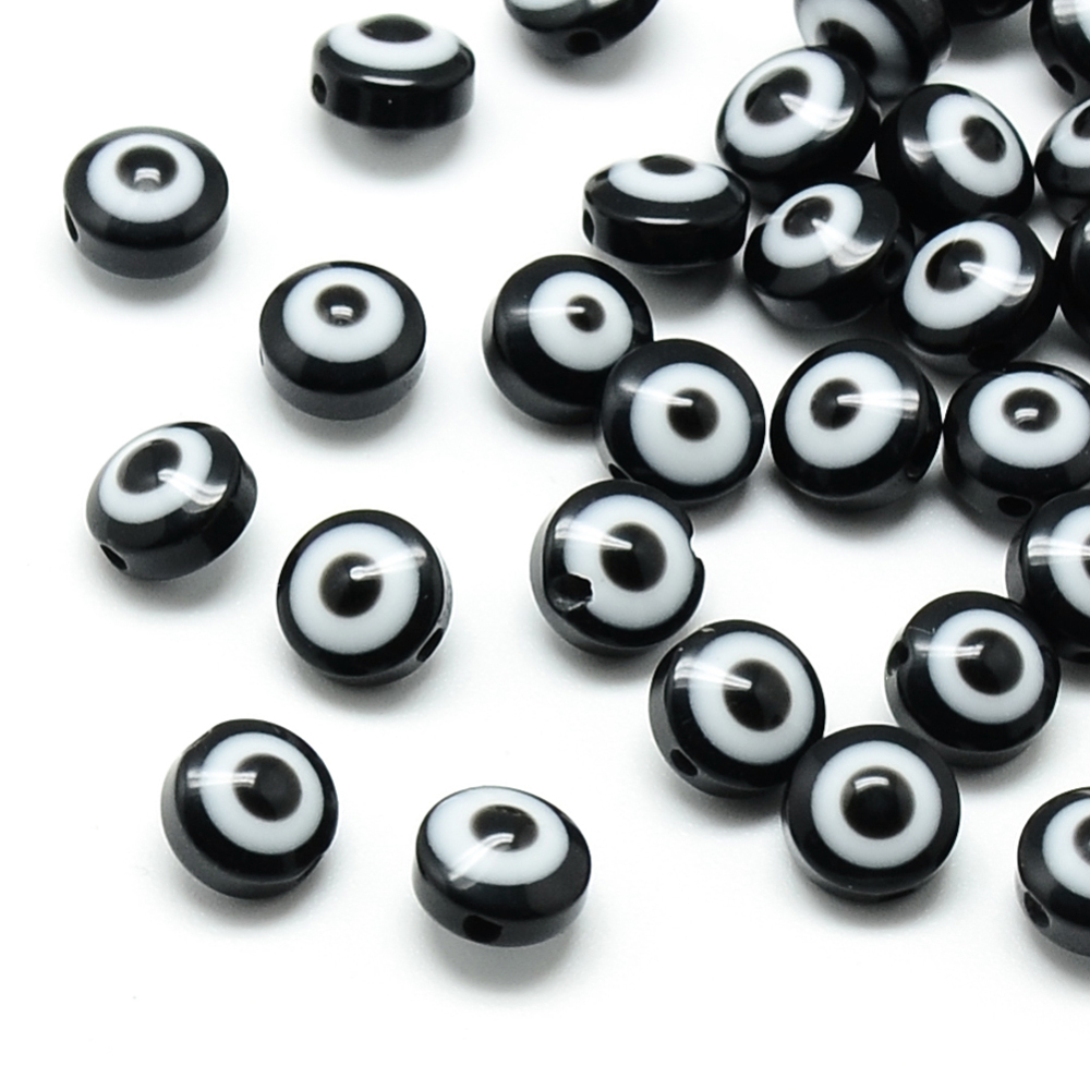 70728 Acrylic Evil Eye Round Flat Beads  6X4mm/Ø1,5mm/50Pcs Black Color For jewellery/Lucky Charms  Beads  (4 3) ()