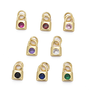 72115 Μενταγιόν Ορειχάλκινα Κλειδαριές ,9X6mm/2Τεμ. ,Επίχρυσο Χρώμα,Με Ζιρκόνια/Micropave (0 2) (5gr) ()