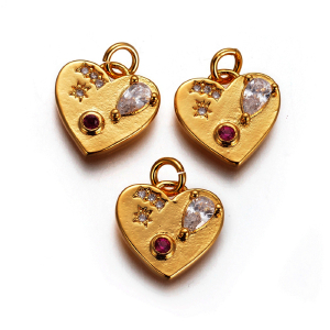 72139 Pendants and Charms Brass Hearts,Micropave ,13X13mm/1Pcs ,18k GOLD PLATED (1 2) ()