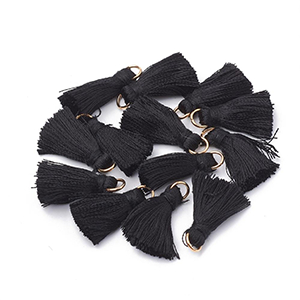 73256 Textile Tassels with loop ,For Jewelery/Decoration 15mm//5Pcs/ BLACK/GOLD,With Gold Plated Loop Cotton  ,Material 100% Cotton,, (13 8) ()