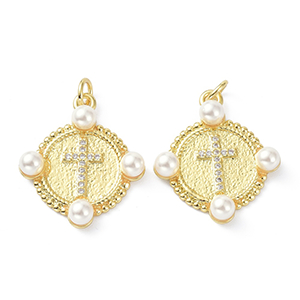 73270 Brass crosses ,for jewellery 23x20mm/1pcs/ 18k gold plated,with shell pearls micropave  ,material brass,religious,charms (0 0)