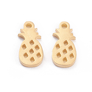 73860 Stainless Steel Pendants and Charms Pineapple Gold Plated color 11X5,5mm/2Pcs Fruits (1 1) ()
