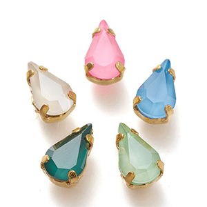 74514 FULL DRILLED BRASS TEARDROP RHINESTONE SETTINGS,WITH RHINESTONES ,10X6MM/4PCS ,GOLD PLATED (1 0) ()