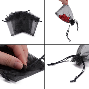 74642 ORGANZA POUCHES  FOR JEWELLERY,WEDDING,BAPTIZING 12X9cm/10Pcs/   BLACK COLOR, BASIC  ,Material , (100 0) ()