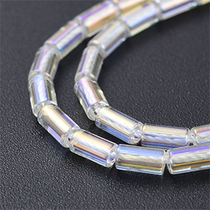 76194 COLUMN/CYLINDER SHAPE GLASS BEADS  FOR JEWELLERY 4X2,5mm/75Pcs//Ø0,8mm   CRYSTAL AB,ELECTROPLATED   ,Material GLASS,,BEADS (12 0) ()