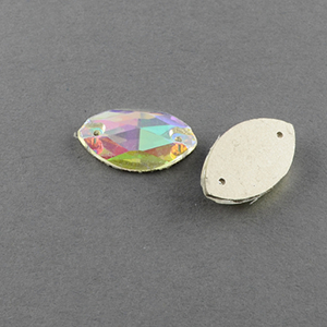 76233 Sew-on Glass Stones ,For Sewing 12X6mm/10Pcs/ Crystal AB,ELECTROPLATED With 2 Holes  ,Material Glass,, (1 0) ()