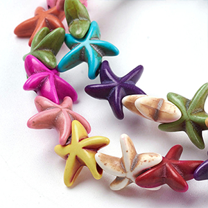 76466 Howlite Starfish shape Beads ,For Jewellery 14mm/36Pcs//Ø1,5mm MultiColor,   ,Material Semi Precious Stones,Summer,Beads (20 0) ()