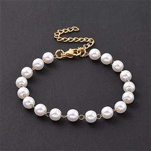 77053 Stainless Steel Ready made Bracelets with plastic pearls ,For Jewellery 17cm//1Pcs/ 18k GOLD PLATED, With Pearls  ,Material Ανοξείδωτο Ατσάλι 304,, (16 4) ()