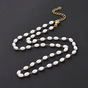 77061 Stainless Steel Pearl Beaded Necklaces ,For Jewellery 45cm//1Pcs/ Gold Plated, With Clasp  ,Material ,, (5 0) ()