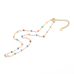 77115 Stainless steel necklace enamel cable chains for jewellery 41cm//1pcs gold plated,with lobster claw clasp enamel  ,material ανοξείδωτο ατσάλι 304,, (1 0)