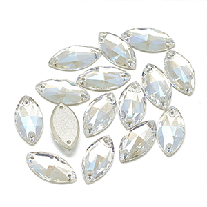 77242 Πετρα γυαλινη ραφτη για ραψιμο 15x7mm/2τεμ. crystal ab χρωμα,electroplated με 2 τρυπες ,συνθεση γυαλι,ραυτα (1 0)