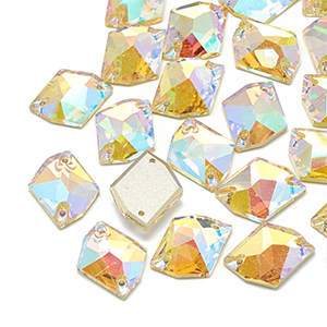 77249 Πετρα γυαλινη ραφτη για ραψιμο 20x16mm/2τεμ. crystal ab χρωμα,electroplated με 2 τρυπες ,συνθεση γυαλι,ραυτα (8 0)
