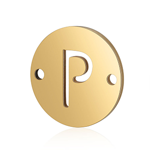 77479 STAINLESS STEEL ROUND FLAT ALPHABET LINKS FOR JEWELLERY 12MM//1PCS/ GOLD PLATED, WITH LETTER P ,MATERIAL STAINLESS STEEL,LINKS/CONNECTORS (2 0) ()