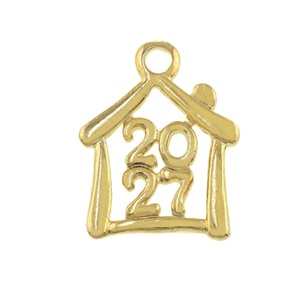 77893 CHRISTMAS HOUSE CHARM ‘, 2027’ FOR JEWELLERY 23X18mm/1Pcs/ GOLD PLATED, ,Material ,CHRISTMAS, (0 0) ()