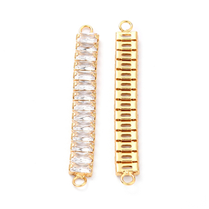 79174 Ορειχάλκινα Συνδετικά Στοιχεία  Για κόσμημα 56X7mm/1Τεμ. 18Κ Επίχρυσο Χρώμα, Με Ζιρκόνια/Micropave  ,Συνθεση Ορείχαλκος,Συνδετικά (2 0) (9gr) (Τιμή Χονδρικής 10 Τεμ.@  3.3= €33 ,Αναλόγως Διαθεσιμότητας)