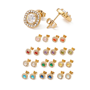 79221 STAINLESS STEEL EARRING STUDS  FOR JEWELLERY 10X10mm/1Pair/  (IP) GOLD PLATED, MICROPAVE  ,Material Ανοξείδωτο Ατσάλι 304,, (20 0) (Wholesale Price 5 Pair @  3.18= €15.9 ,Upon Availability)