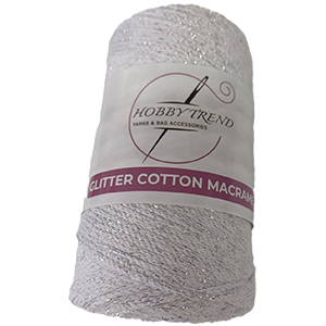 79451 Hobby Trend Glitter Cotton Macrame ,For Handbags 250gr/225Meters/ 120-White, Polyester  ,Material 85% Polyester 15% Glitter,All Seasons,Crhochet Needles  4-5 (8 0) ()