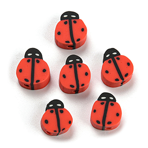 79735 Polymer clay ladybugs ,for jewellery 10x10mm/40pcs/ø1,8mm multicolor, flat  ,material polymer clay,martakia,beads (-1 0)