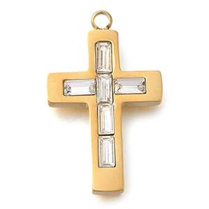 82081 Stainless steel micropave cross pendants ,for jewellery 25x15mm/1pcs/ 14k gold plated, micropave  ,material ,religious,charms (1 0)