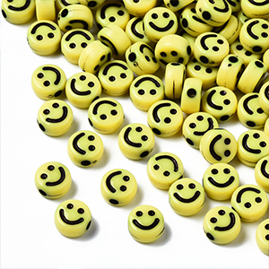 82155 ACRYLIC SMILEY FACES  FOR JEWELLERY 7X3.5mm/100Pcs/   YELLOW COLOR,   ,Material ,,BEADS (37 0) ()