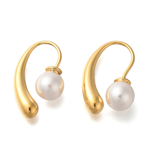 82254 Stainless Steel Earring Hooks With Pearls  FOR JEWELLERY 23X5mm/1Pair/  (18K) GOLD PLATED, WITH PEARLS  ,Material ,, (10 0) ()