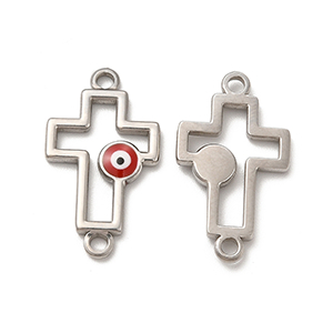 82365 Stainless Steel Cross Pendants  For Baptizing 24X14mm/1Pcs/   Steel color, With Evil Eye  ,Material ,,Links/Connectors (4 4) ()