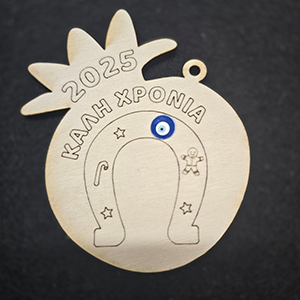 82597 Christmas engraved wooden Pomegranades ‘Pomegranade, Happy new year’ For Decoration 100X75mm/1Pcs/  (2026) Natural Color,Laser Cut With Sticker,Evil Eye  ,Material Plywood,Christmas,Charms (5 0) ()