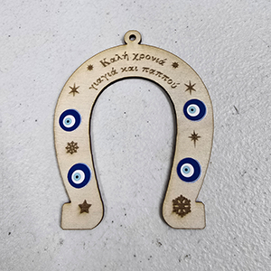 82755 Wooden Christmas Ornaments Horse shew ‘, Happy New Year Grandfather & Grandmother’ For Decoration 100X80mm/1Pcs/   Natural Color, With Evil Eye  ,Material ,Christmas, (5 0) ()