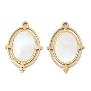 82852 Ατσάλινα Μενταγιόν Οβάλ με Ημιπολύτιμους λίθους  Για κόσμημα 24X17mm/1Τεμ. 18Κ Επίχρυσο Χρώμα, Με Κοχύλι  ,Συνθεση Ανοξείδωτο Ατσάλι 304,Κρεμαστά (2 2) (10gr) ()