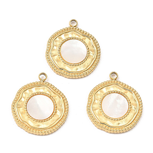 82893 Ατσάλινα μενταγιόν με Ημιπολύτιμους Λίθους  Για κόσμημα 17X15mm/1Τεμ. 24Κ Επίχρυσο Χρώμα, Με Κοχύλι  ,Συνθεση Ανοξείδωτο Ατσάλι 304,Κρεμαστά (3 1) (10gr) ()