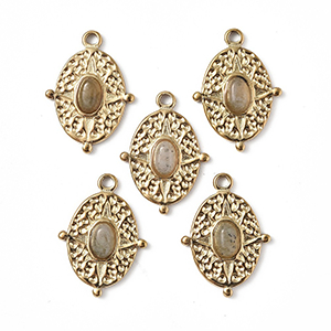 82926 Ατσάλινα Μενταγιόν Οβάλ με Ημιπολύτιμους λίθους  Για κόσμημα 21X15mm/1Τεμ. 18Κ Επίχρυσο Χρώμα,   ,Συνθεση Ανοξείδωτο Ατσάλι 304,Καλοκαιρινά/Θαλασσινά,Κρεμαστά (4 5) (10gr) ()