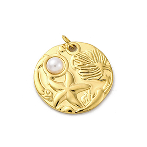 83612 Stainless Steel Conch Pendants ,For Jewellery 18X13mm/1Pcs/ 18k GOLD PLATED, With Pearls  ,Material Ανοξείδωτο Ατσάλι 304,Summer,Charms (10 0) ()