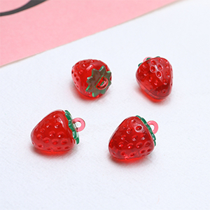 83904 Acrylic Fruits ‘Strawberries’For Jewellery 15X11mm/3Pcs/ Red Color,   ,Material Acrylic,Summer,Beads (14 3) ()