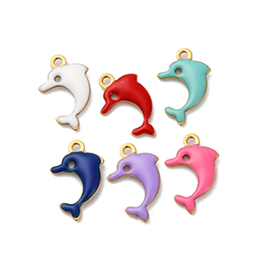 83952 Enamel Stainless Steel Dolphin Charms ‘, Dolphines’ For Jewellery 13X8mm/3Pcs/   Gold Plated, Enamel  ,Material Ανοξείδωτο Ατσάλι 304,Summer,Charms (16 0) ()