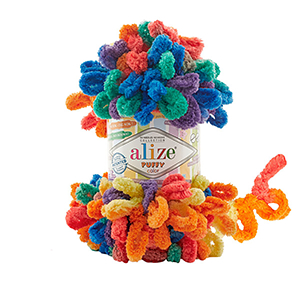 84998 Yarns ALIZE PUFFY COLOR  For Blankets,Scarves,Cardigans 100gr//10Meters/  (Alize) 6511-Multicolor, Polyester  ,Material 100% Polyester,Winter,Hand Knit (15 0) ()