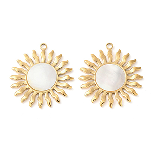 85071 Ατσάλινα μενταγιόν με Ημιπολύτιμους Λίθους  Για κόσμημα 38X35mm/1Τεμ.  ((IP/18K)) Επίχρυσο Χρώμα, Με Κοχύλι  ,Συνθεση Ανοξείδωτο Ατσάλι 304,Κρεμαστά (1 0) (14gr) ()