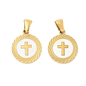 85074 Ατσάλινα Σταυρουδάκια με  ημιπολήτιμο λίθο  Για κόσμημα 15X15mm/1Τεμ.  ((IP)) Επίχρυσο Χρώμα, Με Κοχύλι  ,Συνθεση ,Θρησκετυτικά,Κρεμαστά (0 1) (10gr) ()