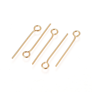 85161 Stainless Steel jewellery Eye Pins  For Jewellery 20X0.6mm/50Pcs/  ((18K)) Gold Plated, 0.6mm Thickness  ,Material Stainless Steel,, (78 0) ()
