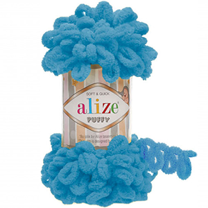 85214  Alize Puffy Yarn  For Blankets,Scarves,Cardigans 100gr//9Meters/puffy  (Alize) 16-Turquoise, 100% Polyester  ,Material 100% Polyester,Winter,Hand Knit (25 5) ()